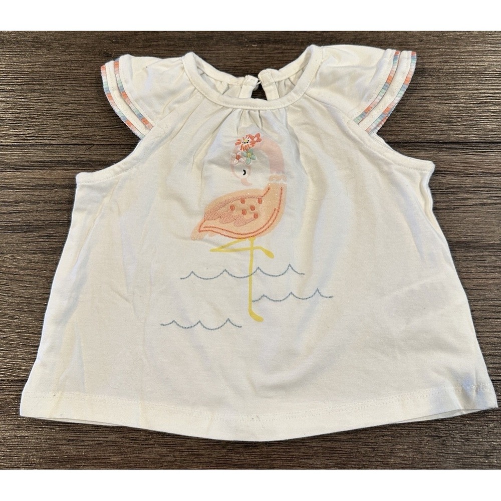 Dylan & Abby girls short sleeve shirt‎ flamingo beach vacation sz 3-6 mo GUC